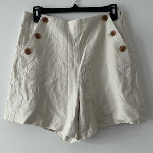 J. Crew Cream High-Waist Button-Front Linen Shorts